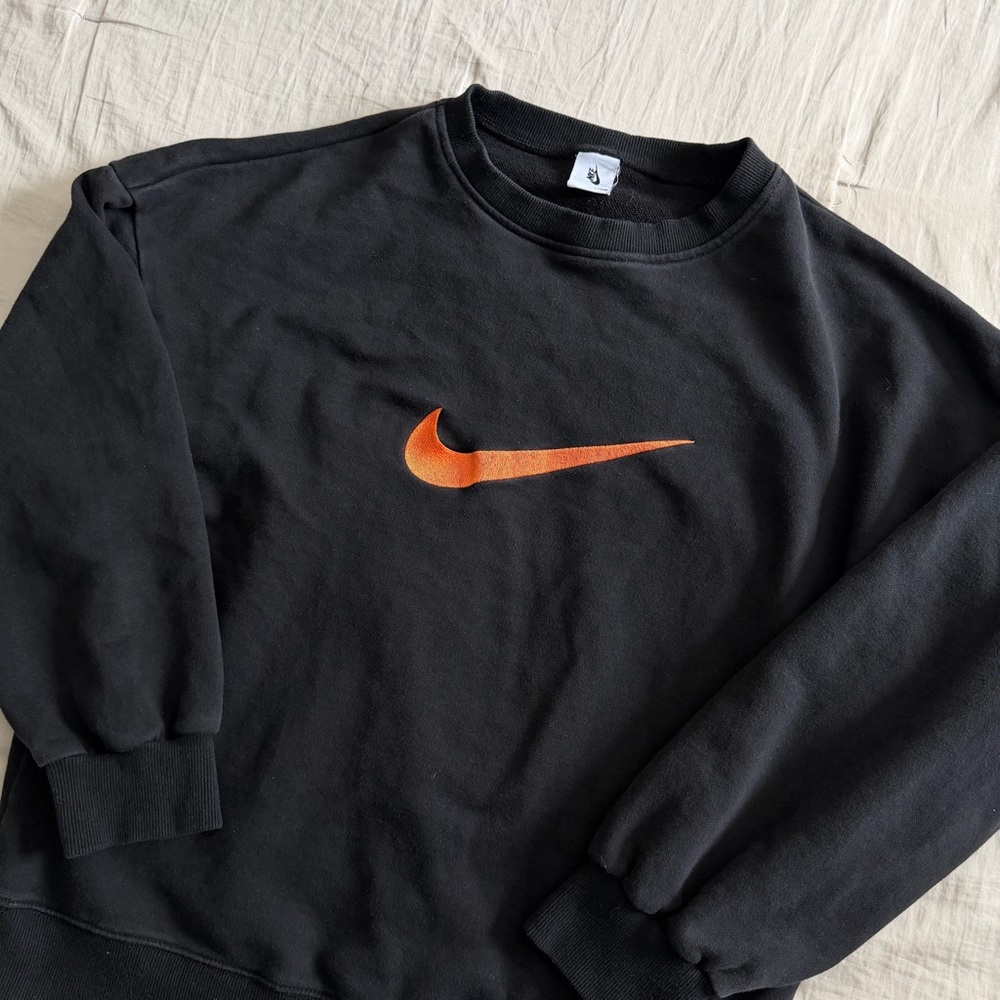 Vintage‎ Nike Big Orange Center Swoosh Sweatshirt Black Men’s XL Y2K 90s